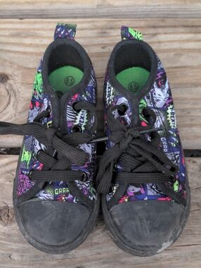 Toddler Kids Multicolor Graphic Canvas Tennis Shoes Comfy Black Sneakers - 8.5